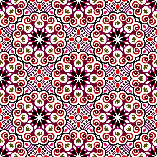 Red - Brown - Purple Mandala Fabric - 132i