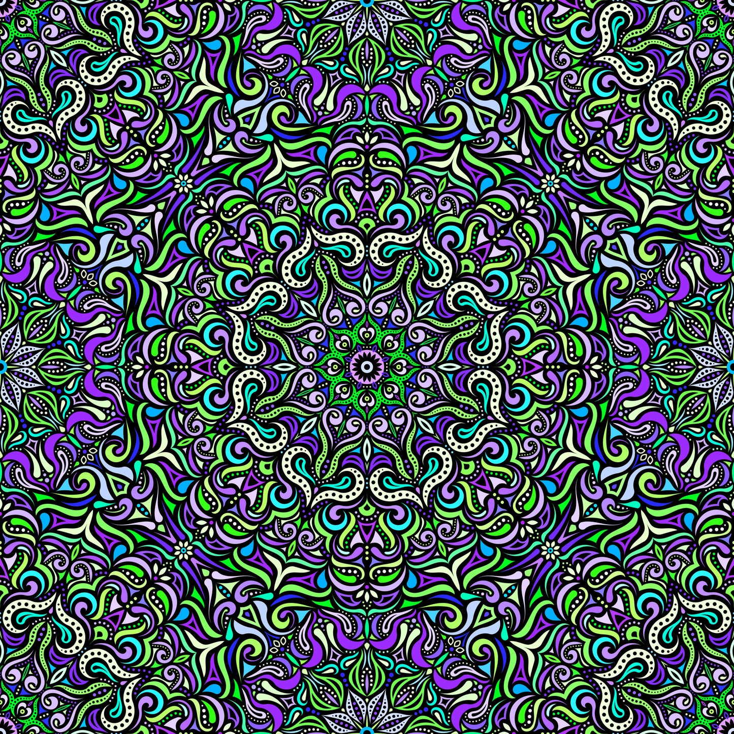 Green - Purple - Turquoise Mandala Fabric 2006.3