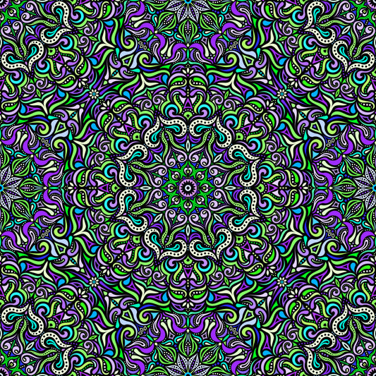 Green - Purple - Turquoise Mandala Fabric 2006.3