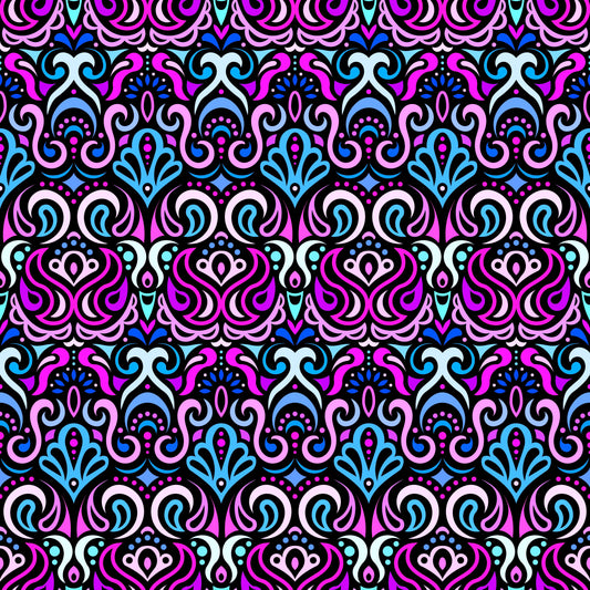 Pink - Blue - Purple Abstract Doodle Fabric 1002