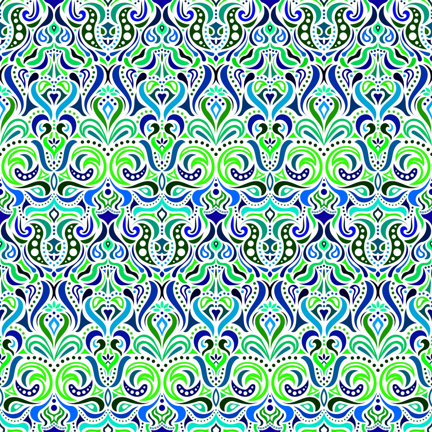 Green - Blue - Turquoise Abstract Doodle Fabric 1011.4i