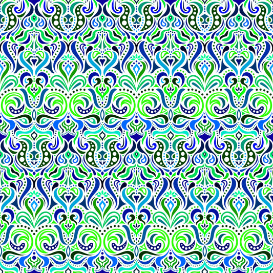 Green - Blue - Turquoise Abstract Doodle Fabric 1011.4i