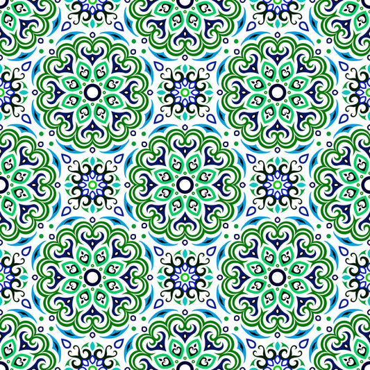 Green - Blue - Turquoise Mandala Fabric - 155i