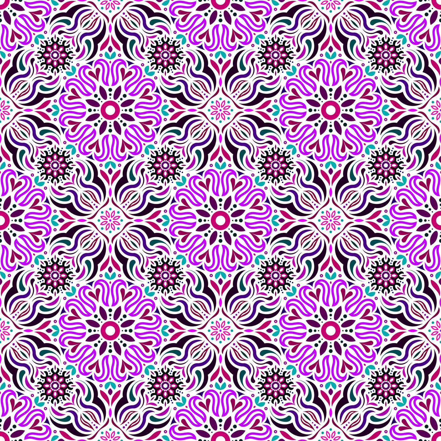 Purple - Maroon - Turquoise Mandala Fabric 2009.2i