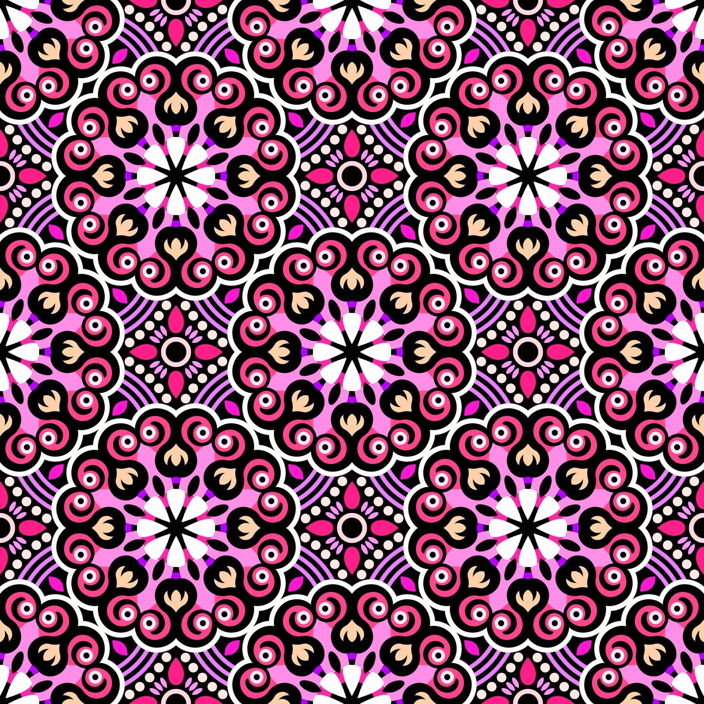 Pink - Purple - Beige Mandala Fabric - 132