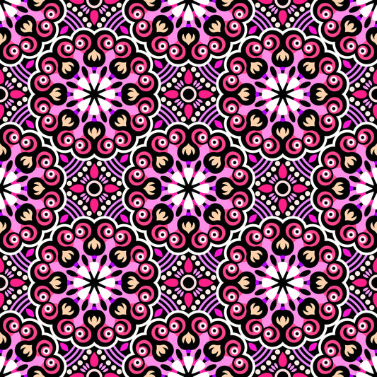 Pink - Purple - Beige Mandala Fabric - 132