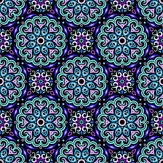 Turquoise - Purple - Blue Mandala Fabric - 155