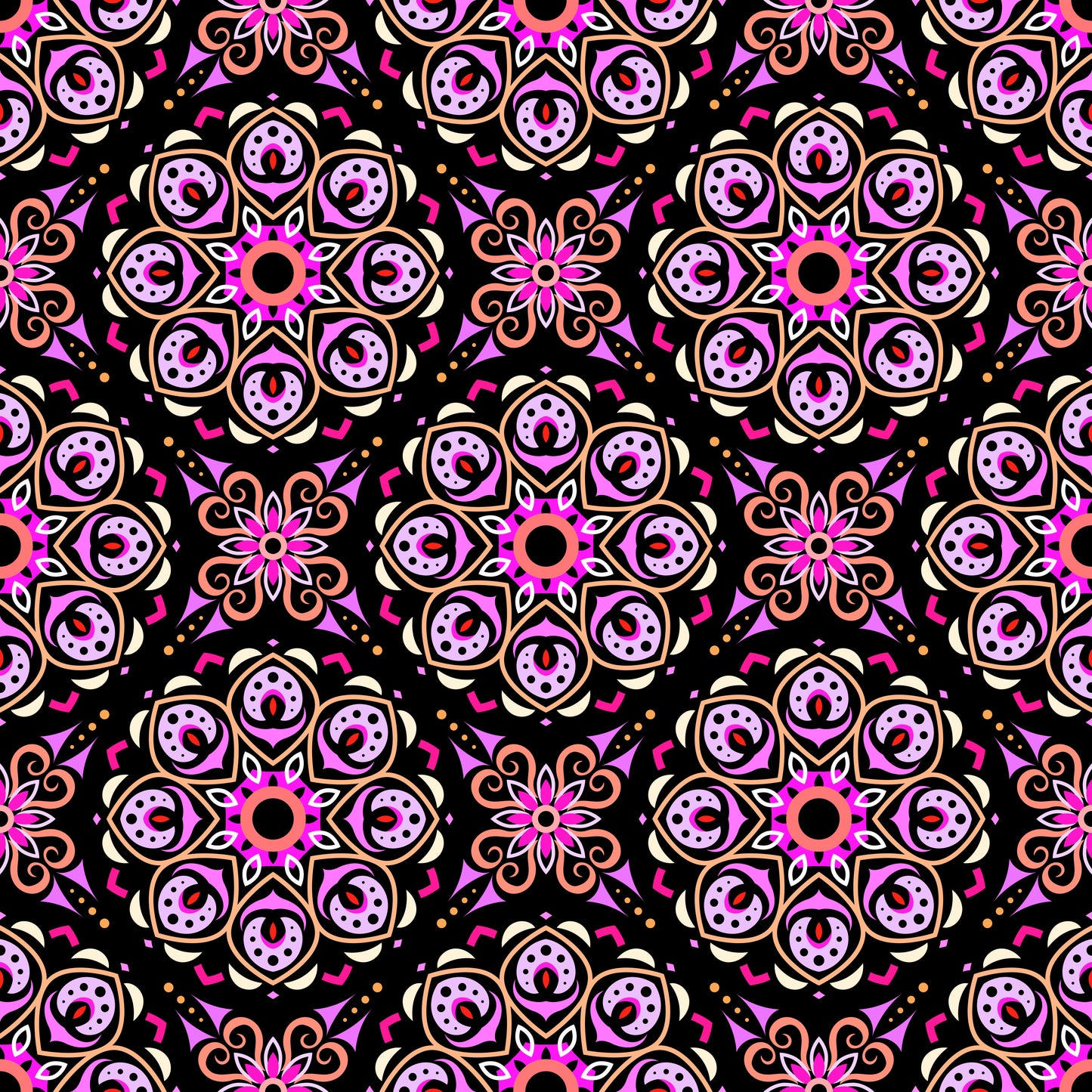 Pink - Orange Mandala Fabric - 183
