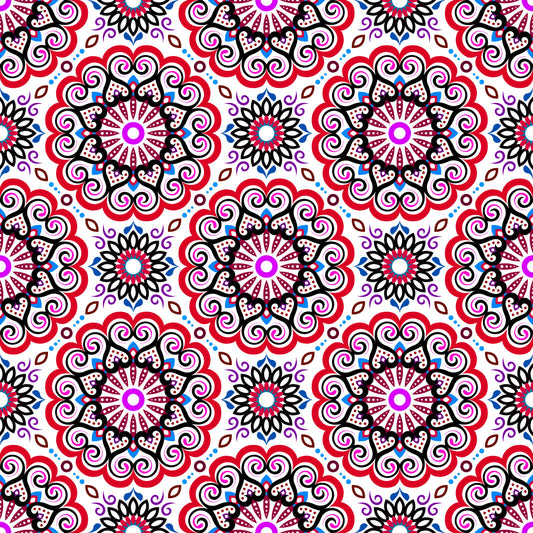 Red - Blue - Purple Mandala Fabric - 179i