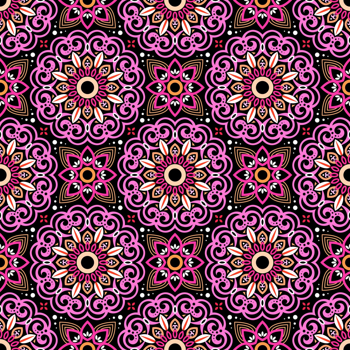 Pink - Orange Mandala Fabric - 149