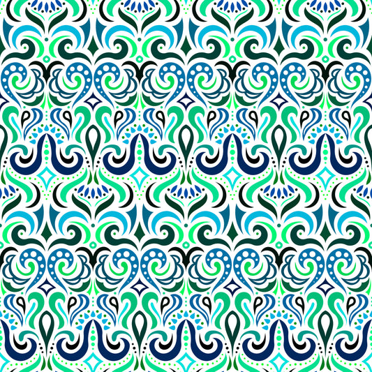 Turquoise - Blue Abstract Doodle Fabric 1001i
