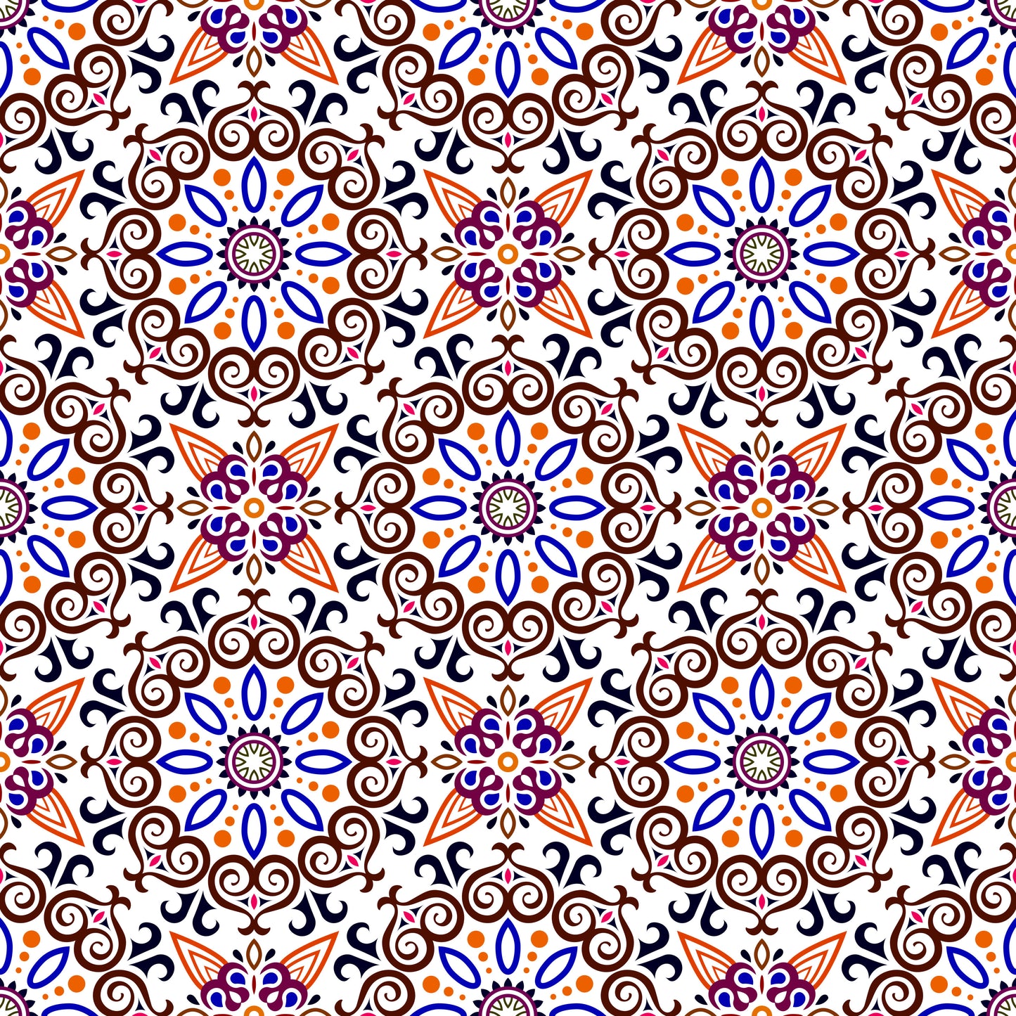 Orange - Blue - Brown Mandala Fabric - 138i