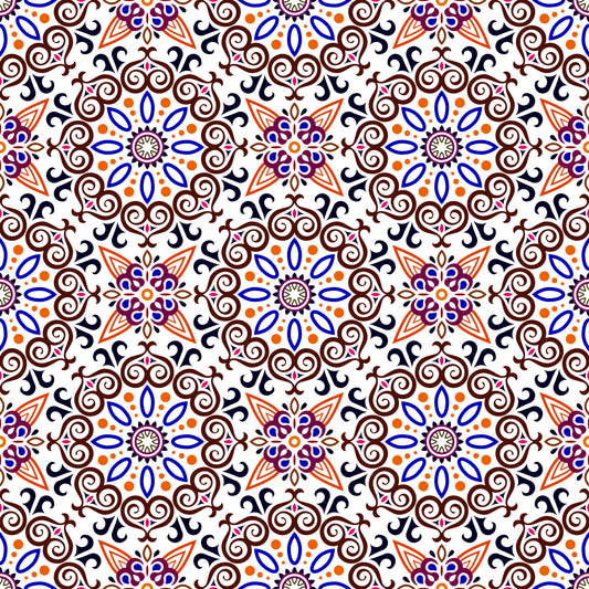 Orange - Blue - Brown Mandala Fabric - 138i