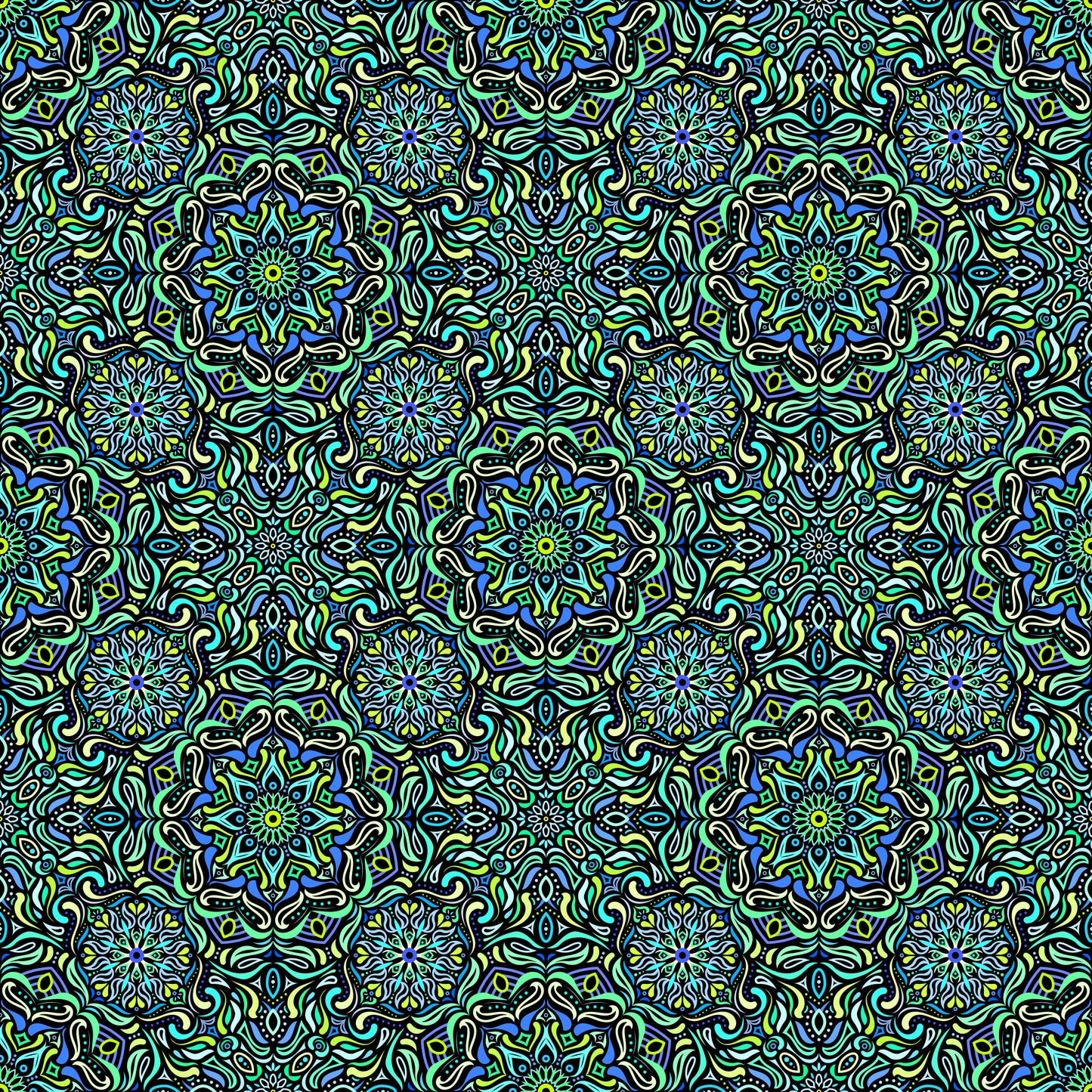Turquoise - Green - Blue Mandala Fabric 2009.4