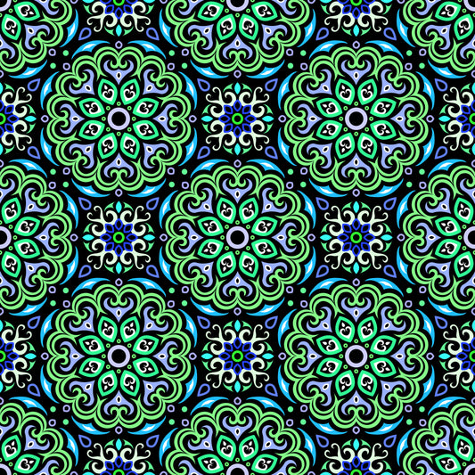Green - Blue - Turquoise Mandala Fabric - 155