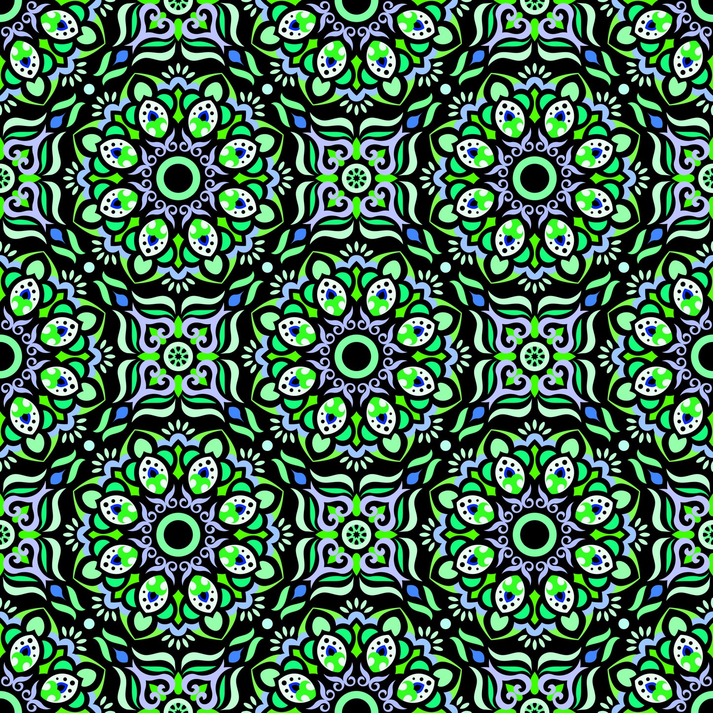 Green - Blue - Turquoise Mandala Fabric - 186
