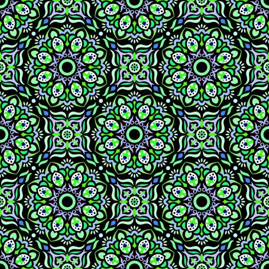Green - Blue - Turquoise Mandala Fabric - 186