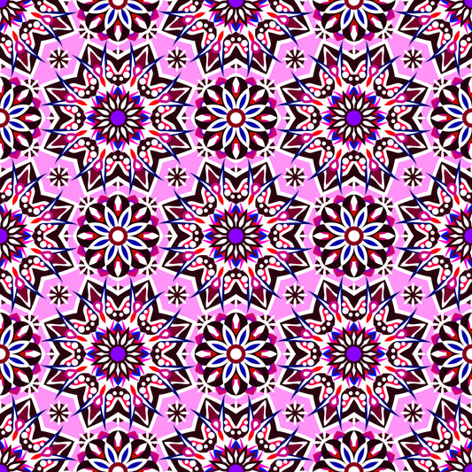 Pink - Purple - Red Mandala Fabric - 122i