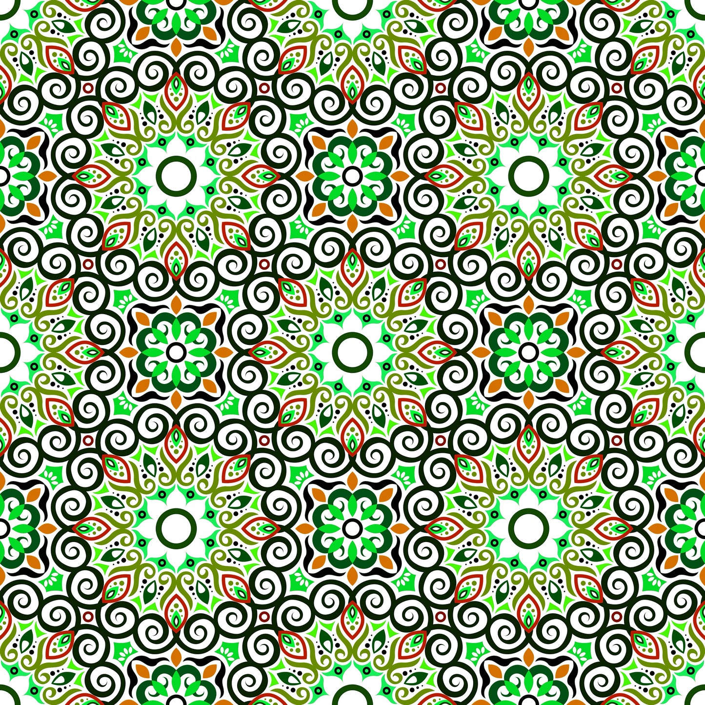Green - Orange Mandala Fabric - 125i