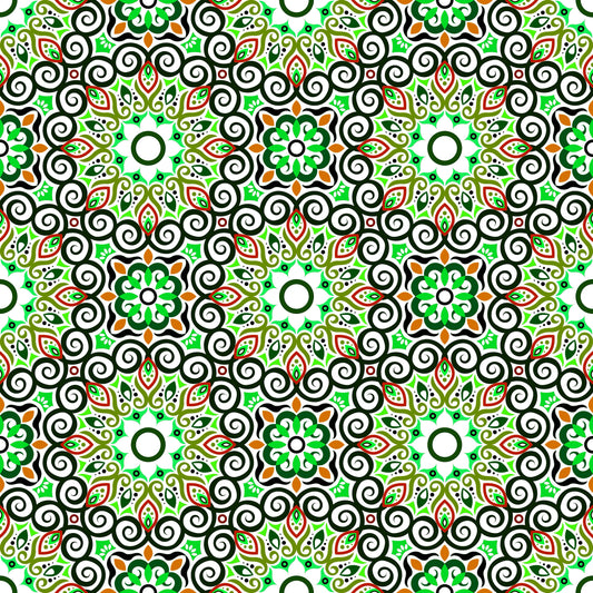 Green - Orange Mandala Fabric - 125i