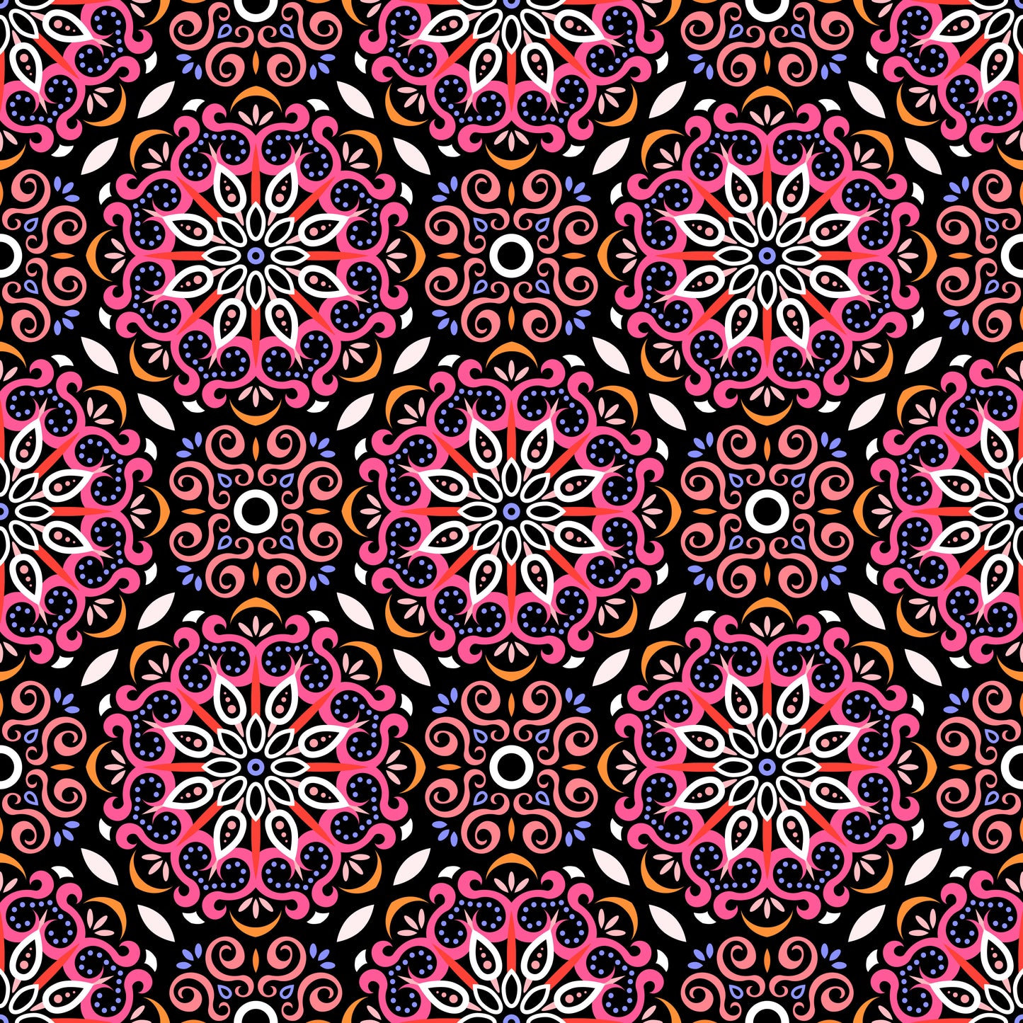 Red - Orange - Blue Mandala Fabric - 165