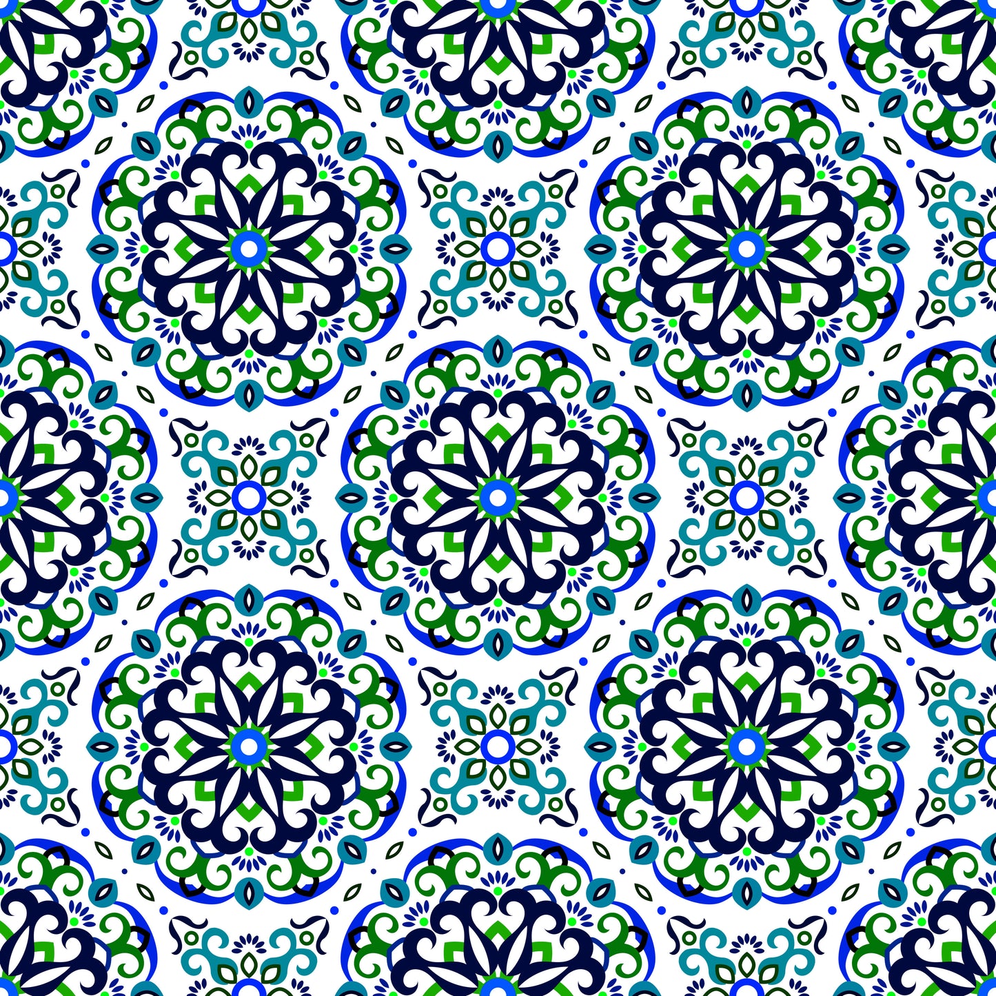 Green - Blue - Turquoise Mandala Fabric - 188i