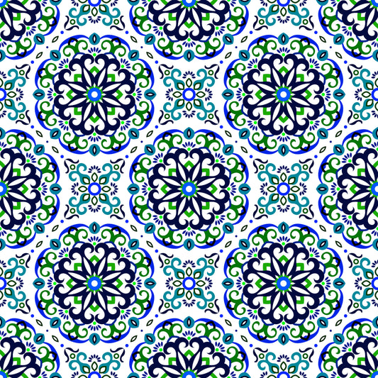 Green - Blue - Turquoise Mandala Fabric - 188i