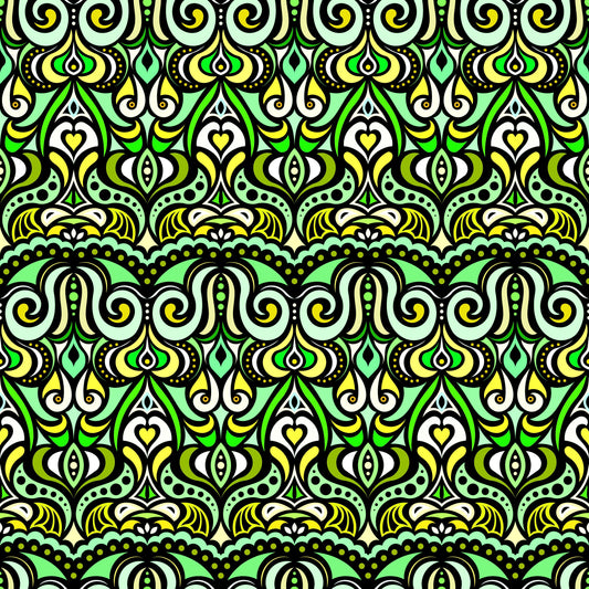 Green - Yellow Abstract Doodle Fabric 1010.2