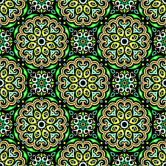 Green - Yellow - Turquoise Mandala Fabric - 155