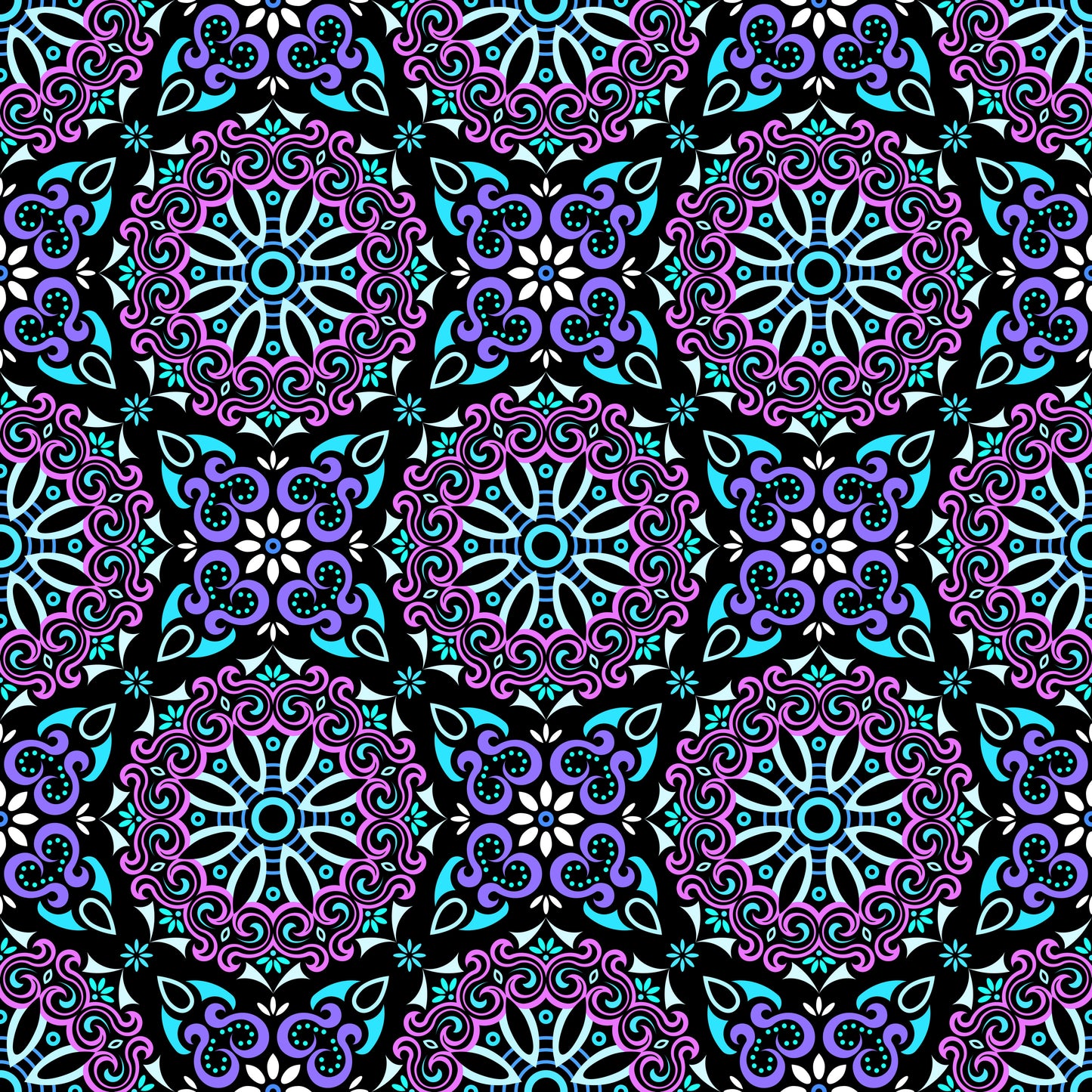 Purple - Turquoise Mandala Fabric - 166