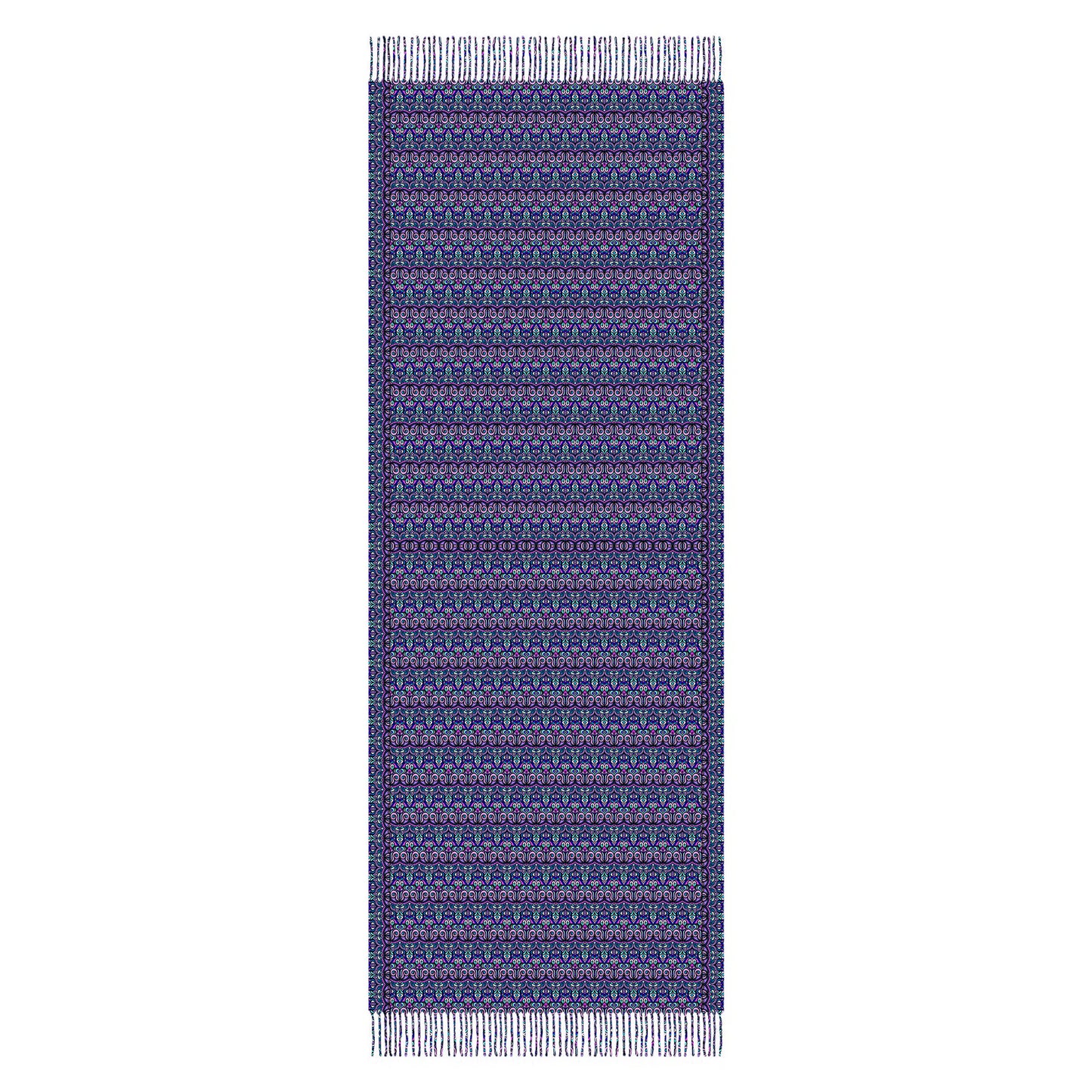 Purple - Pink - Blue Abstract Doodle Scarf with Tassels