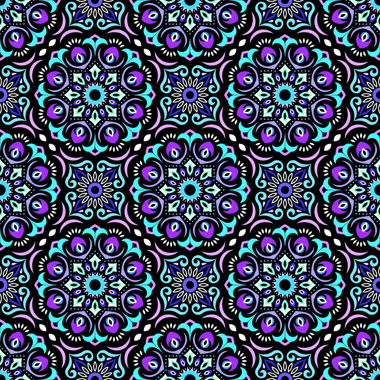Turquoise - Purple Mandala Fabric - 209