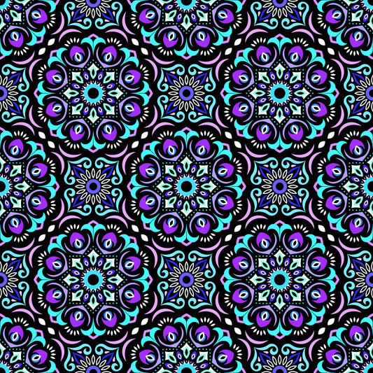 Turquoise - Purple Mandala Fabric - 209