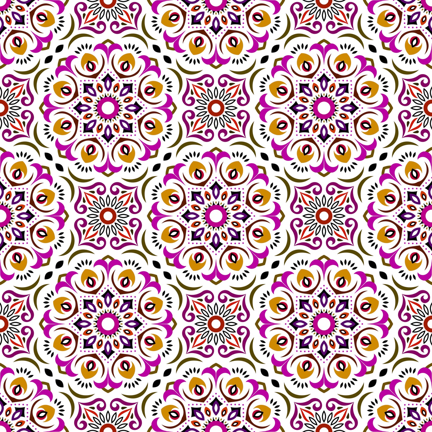 Purple - Yellow - Red Mandala Fabric - 209i
