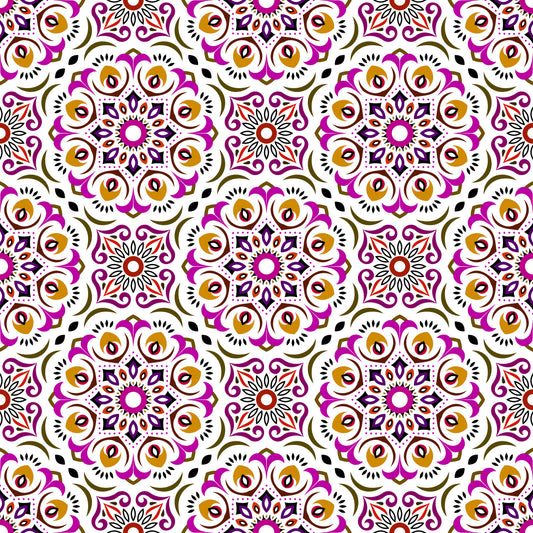 Purple - Yellow - Red Mandala Fabric - 209i