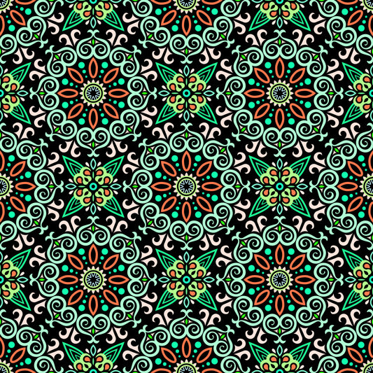 Turquoise - Orange - Green Mandala Fabric - 138