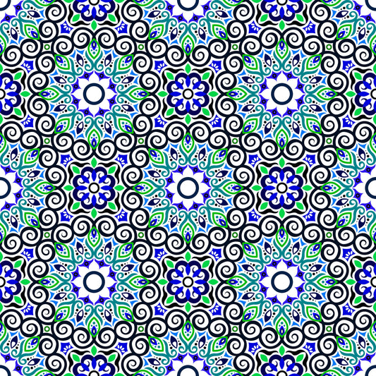 Turquoise - Blue - Green Mandala Fabric - 125i