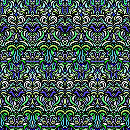 Turquoise - Blue - Green Abstract Doodle Fabric 1013.2