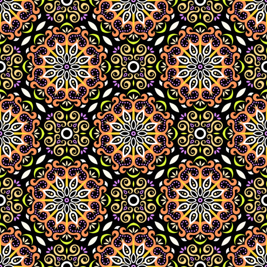 Orange - Green - Purple Mandala Fabric - 165