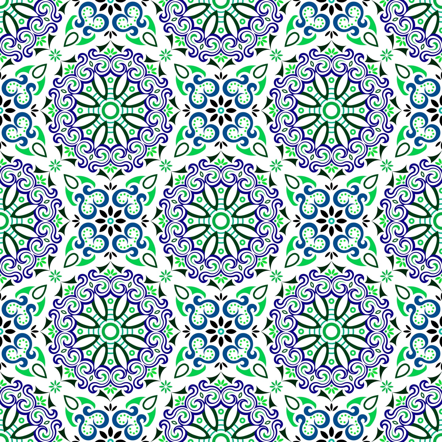 Blue - Green - Turquoise Mandala Fabric - 166i