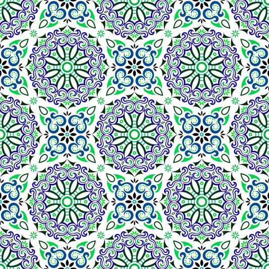 Blue - Green - Turquoise Mandala Fabric - 166i