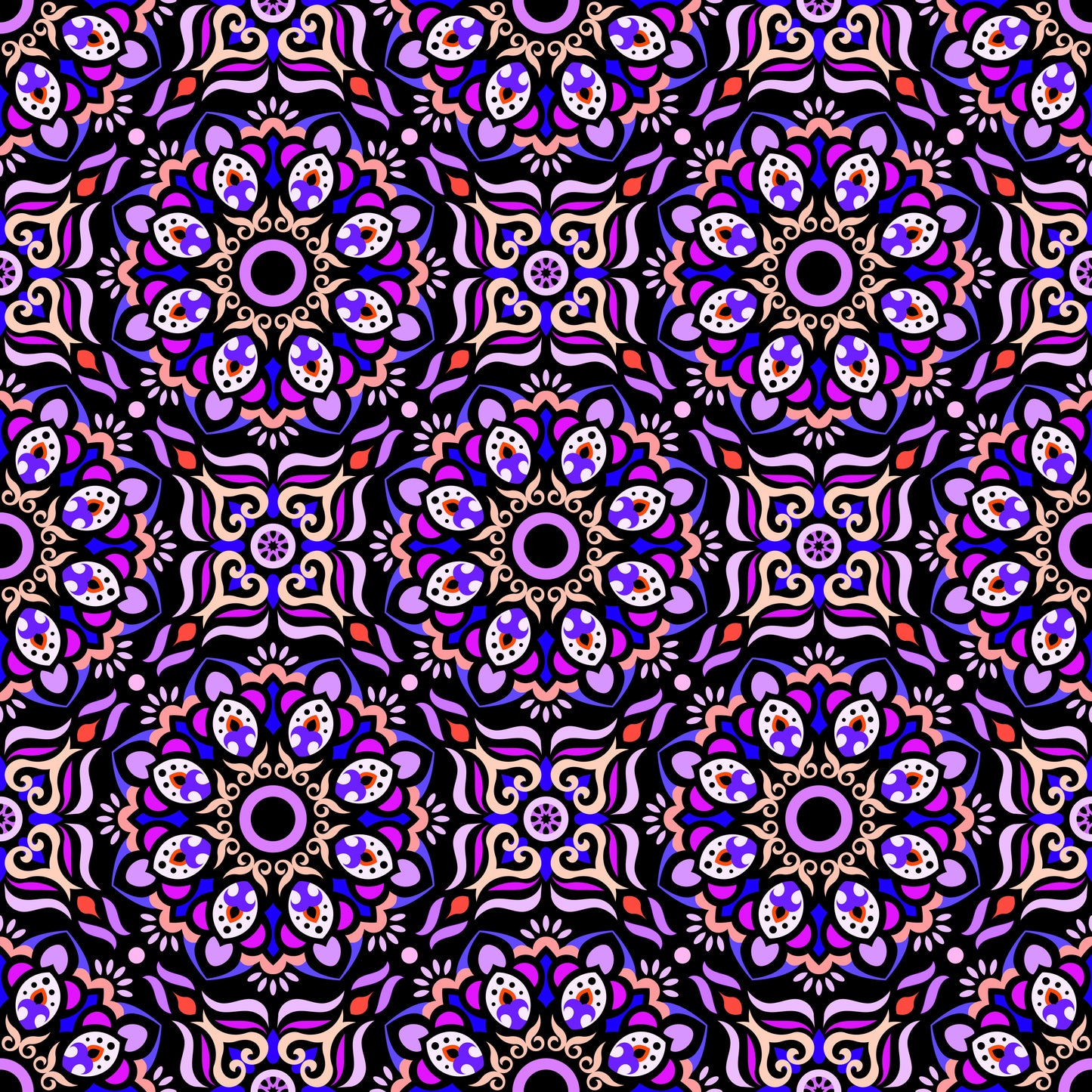 Purple - Orange - Blue Mandala Fabric - 186