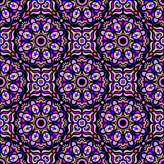 Purple - Orange - Blue Mandala Fabric - 186