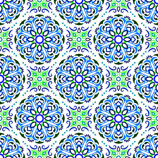 Blue - Green Mandala Fabric - 160i