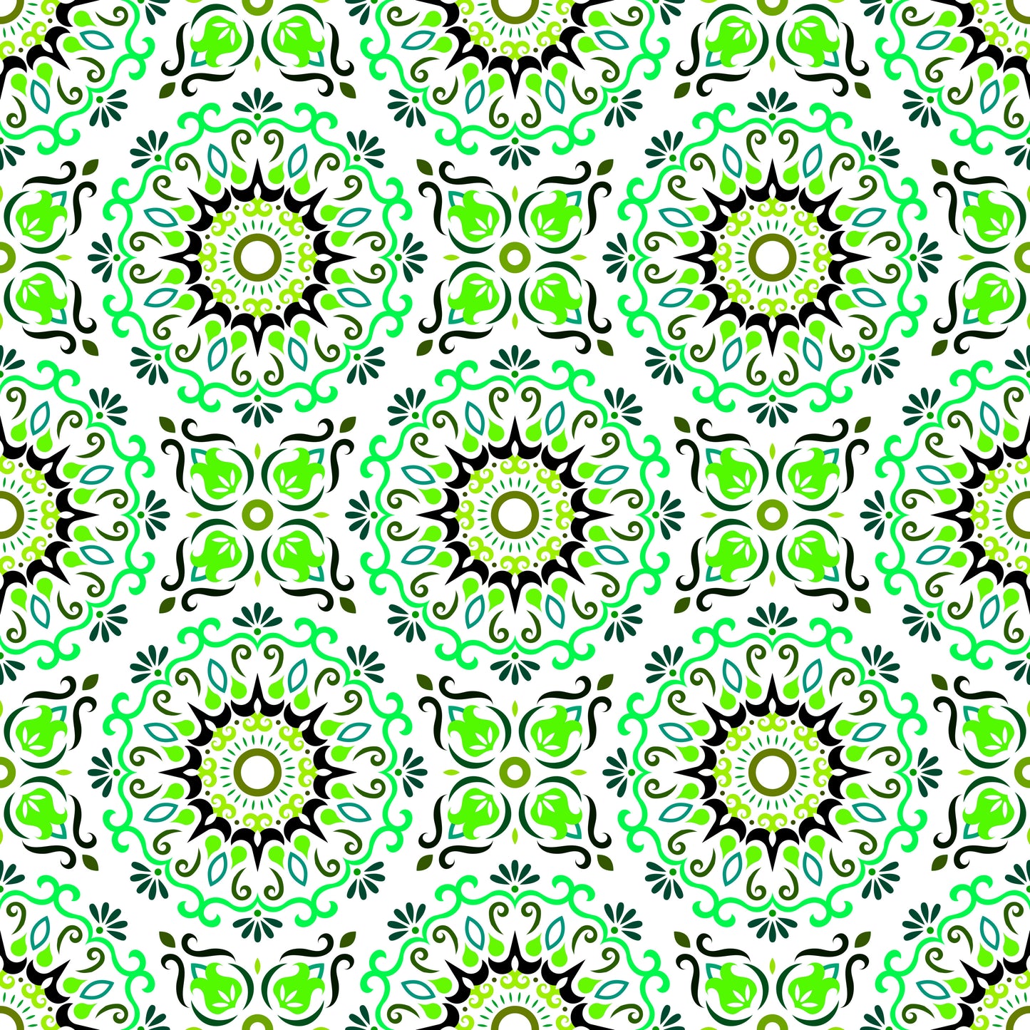 Green Mandala Fabric - 174i