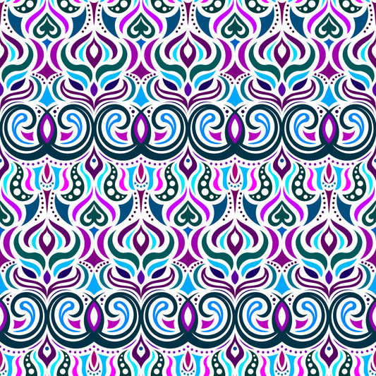 Blue - Purple - Turquoise Abstract Doodle Fabric 1009.7i