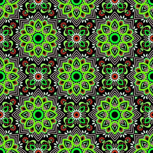 Green - Red Mandala Fabric - 145
