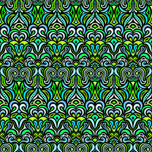 Green - Turquoise Abstract Doodle Fabric 1008.3