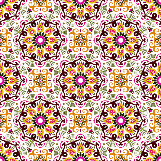 Yellow - Pink Mandala Fabric - 140i