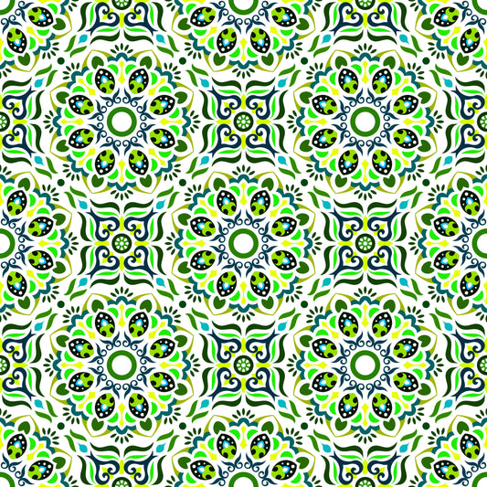 Green - Blue Mandala Fabric - 186i